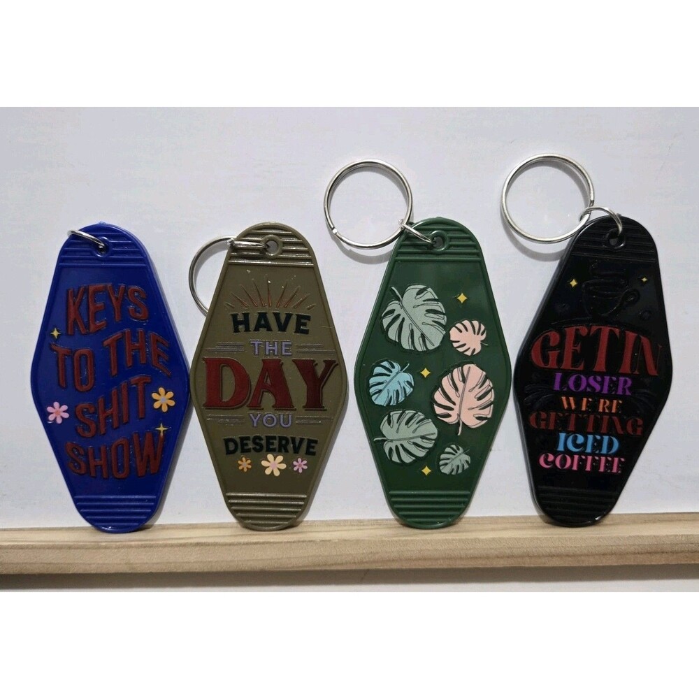 4 Pc Motel Keychains Sassy Funny Sayings Novelty Gift Vintage Retro Keyrings